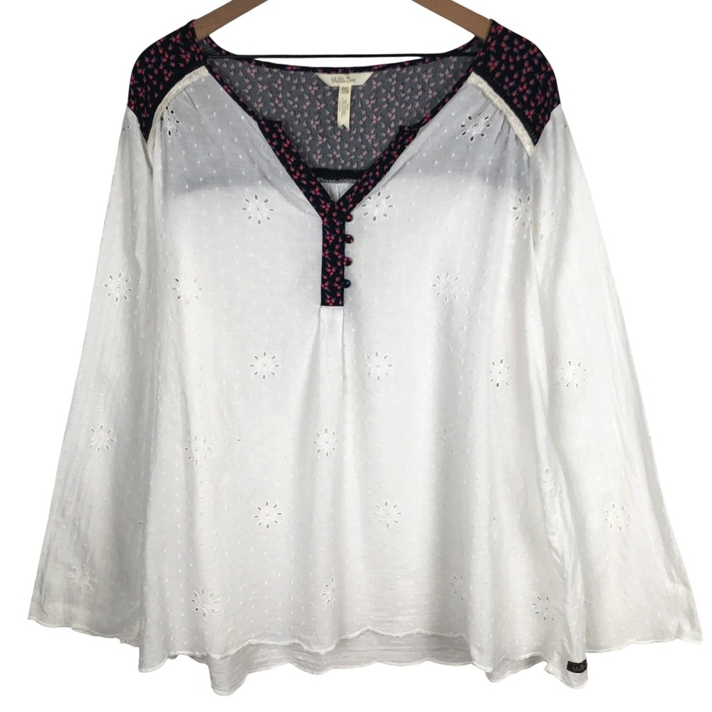 MATILDA JANE Eyelet Swiss Dot Floral Yoke Cotton Blouse Top Sz XXL White 24656T